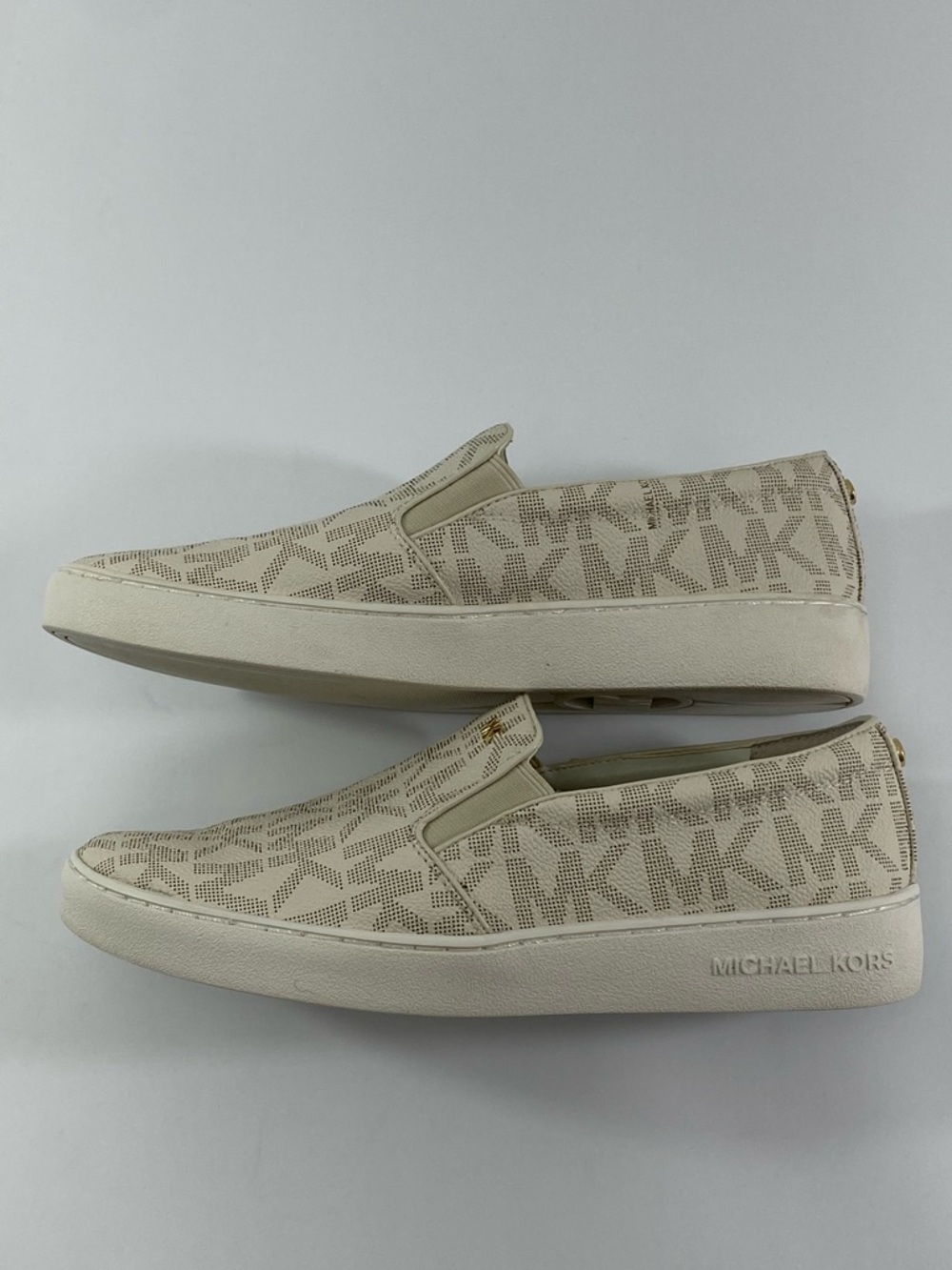 Michael Kors Cream/Tan Logo Slip-On Keaton # HJ16E Women’s Sz:8M  Athletic Shoes